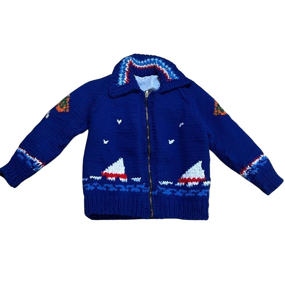 Authentic Vintage 1960s Cowichan Sail Boat Racing Front Zipper Sweater Jacket